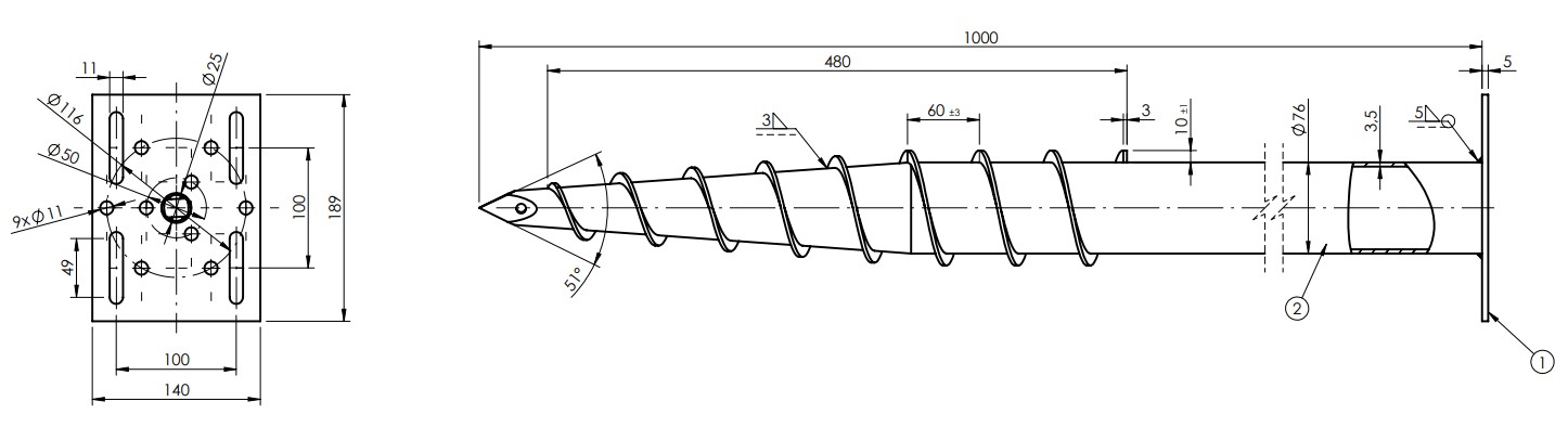 Rozmístnění otvorů PWF